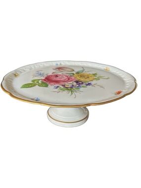 LIMOGES FRANCE Vintage Porcelain Cake Plate Pedestal 11.5” Rare Collectible